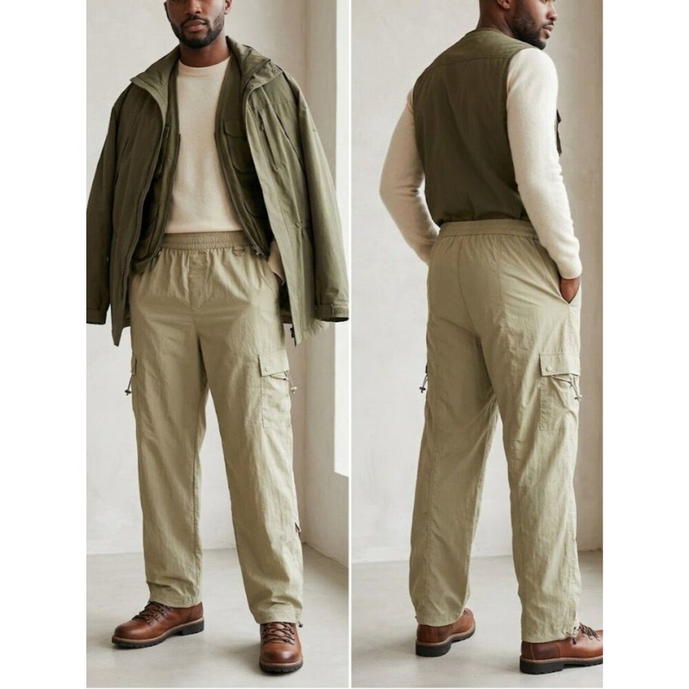 ASOS Collusion Nylon Tech Straight Leg Baggy Khaki Gorpcore Cargo Pants Mens XL